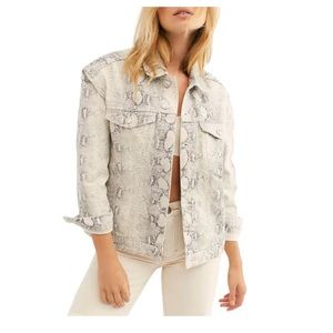 Free People Snakeskin Print Trucker Jacket